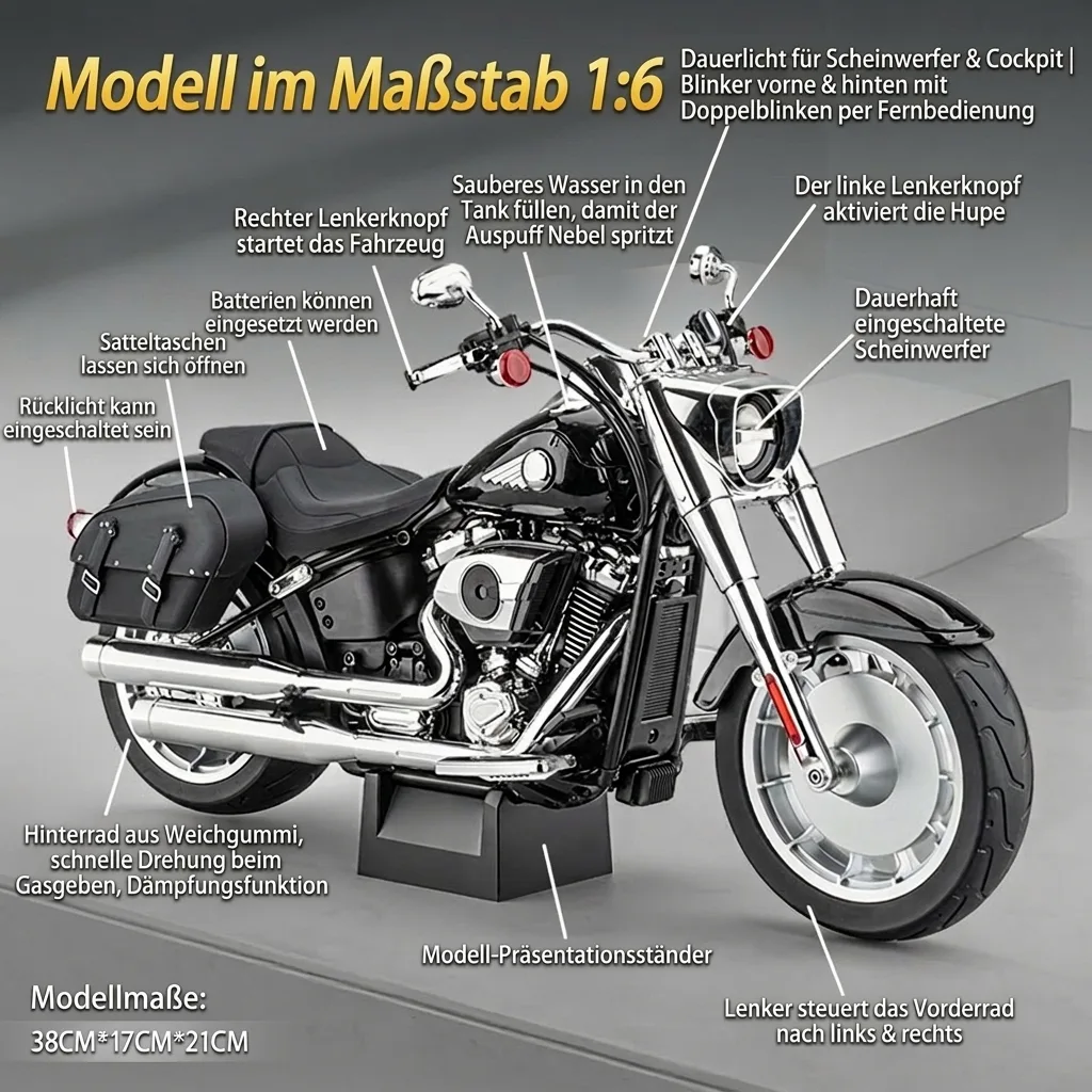 Harley-Davidson Fat Boy Premium Modell im Maßstab 1_6 – Technische Daten (DE)