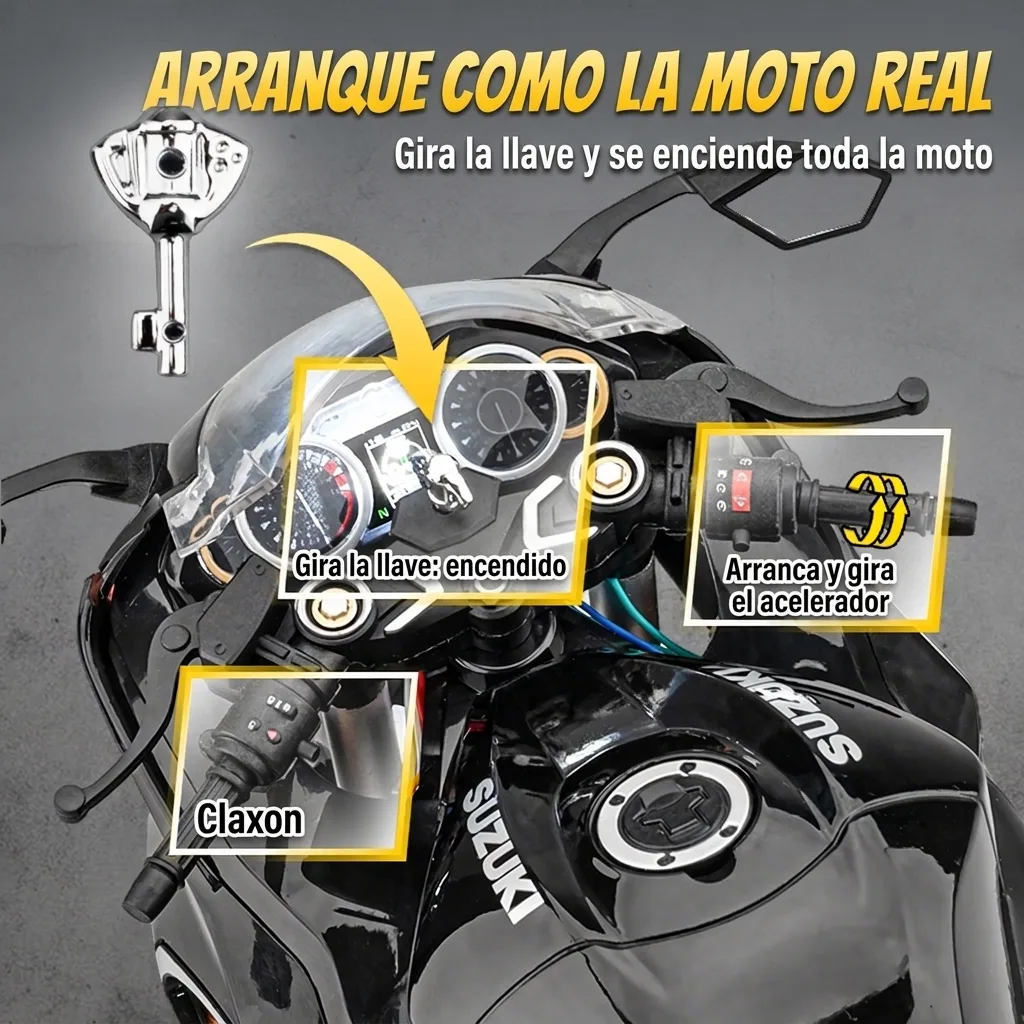 Arranque con llave de la moto a escala 1:6 Suzuki Hayabusa, como la moto real