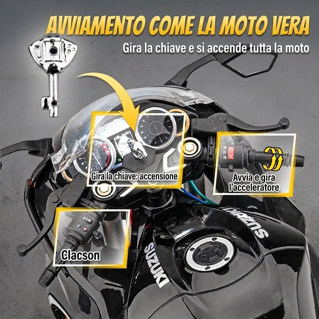 Avviamento con chiave della moto in scala 1:6 Suzuki Hayabusa, come la moto vera