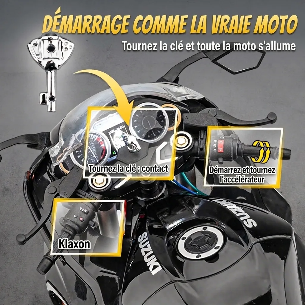 Démarrage à clé de la moto miniature 1:6 Suzuki Hayabusa, comme la vraie moto