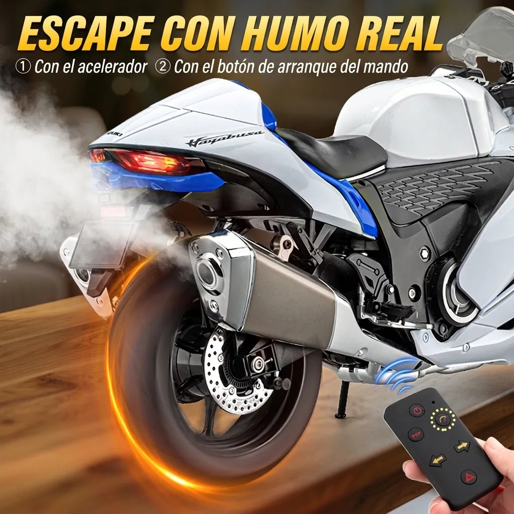 Escape con humo de la moto a escala 1:6 Suzuki Hayabusa