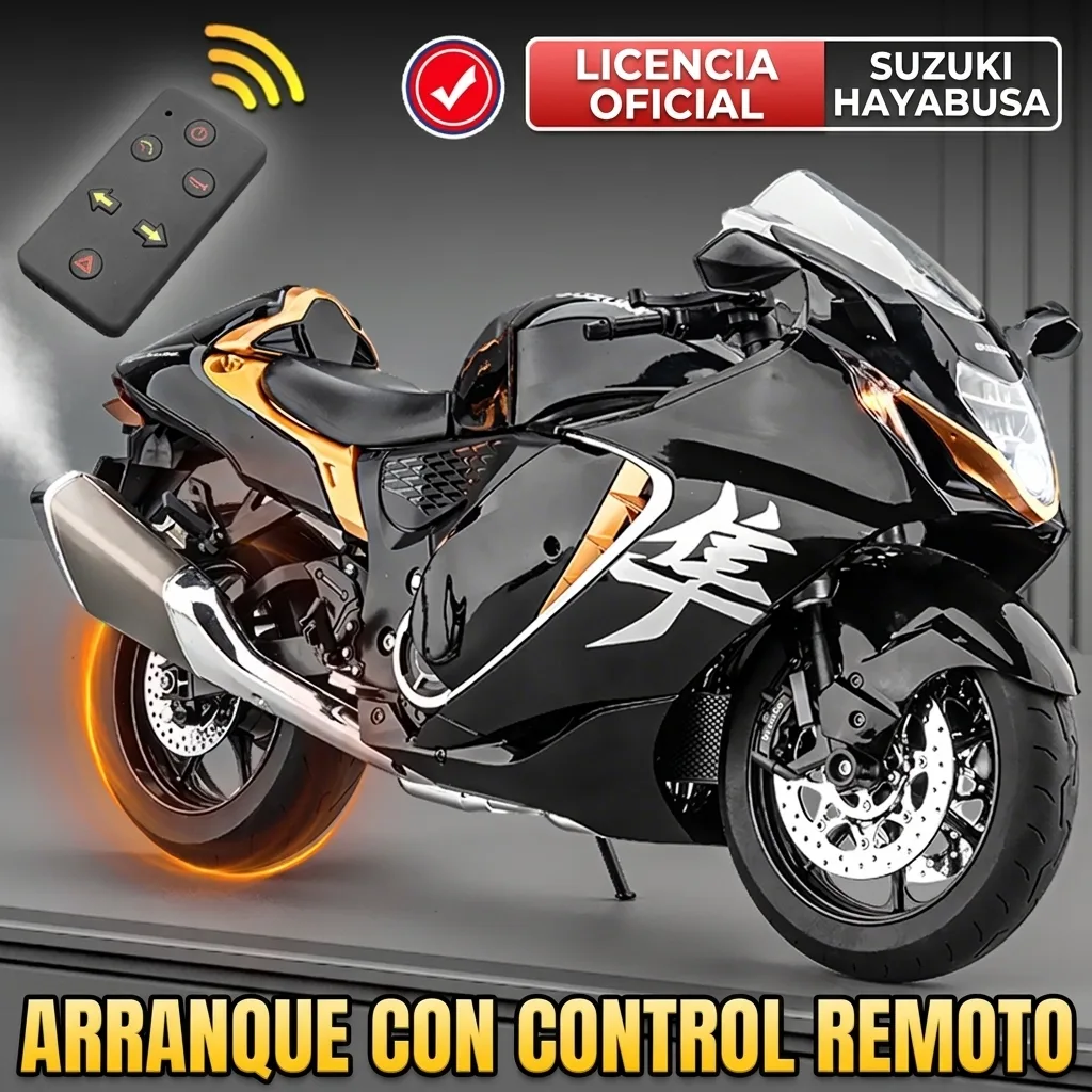Moto a escala 1:6 Suzuki Hayabusa con licencia oficial y arranque con control remoto
