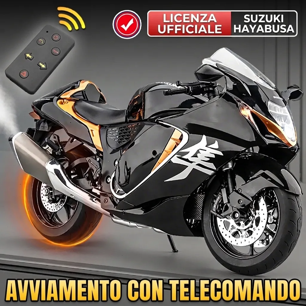 Moto in scala 1:6 Suzuki Hayabusa con licenza ufficiale e avviamento con telecomando