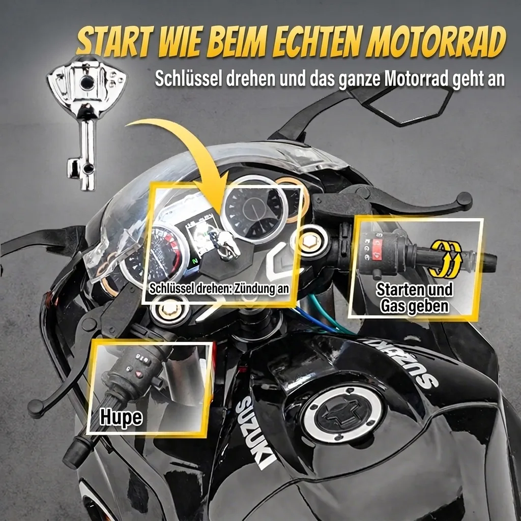 Schlüsselstart des Motorradmodells Suzuki Hayabusa 1:6 wie beim echten Motorrad