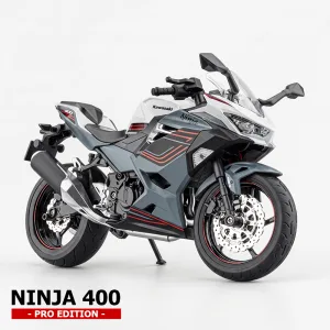Moto a escala 1:9 Kawasaki Ninja 400 gris y blanca - Edición Pro MoScale