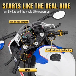 Key start of the 1:6 scale BMW S1000RR model motorcycle, just like the real bike