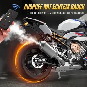 Auspuff mit Rauch des Motorradmodells BMW S1000RR 1:6