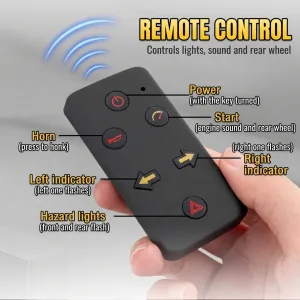 Remote control of the 1:6 scale BMW S1000RR model motorcycle: power, start, horn, indicators and hazard lights