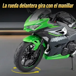 Dirección de la moto a escala 1:9 Kawasaki Ninja 400: la rueda delantera gira con el manillar