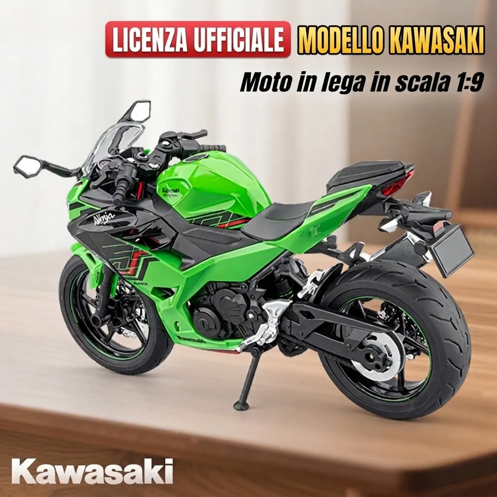Moto in scala 1:9 Kawasaki Ninja 400 in lega con licenza ufficiale