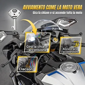 Moto in scala 1:6 Yamaha R1: avviamento con chiave come la moto vera