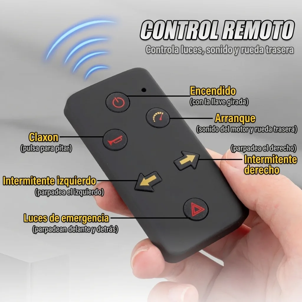 Control remoto de la moto a escala 1:6 Yamaha R1 y sus funciones