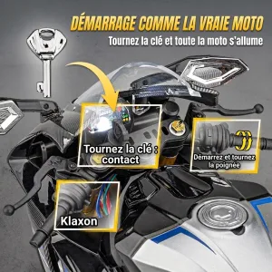 Moto miniature 1:6 Yamaha R1 : démarrage à clé comme la vraie moto