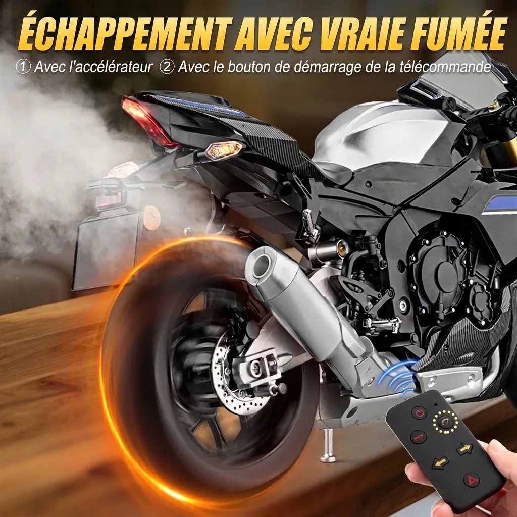 Moto miniature 1:6 Yamaha R1 avec fumée à l'échappement