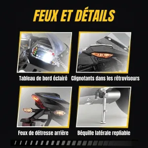 Feux de la moto miniature 1:6 Yamaha R1 : tableau de bord, clignotants et feux de détresse