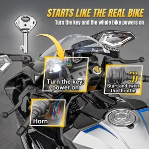 1:6 scale Yamaha R1 model: key start like the real bike