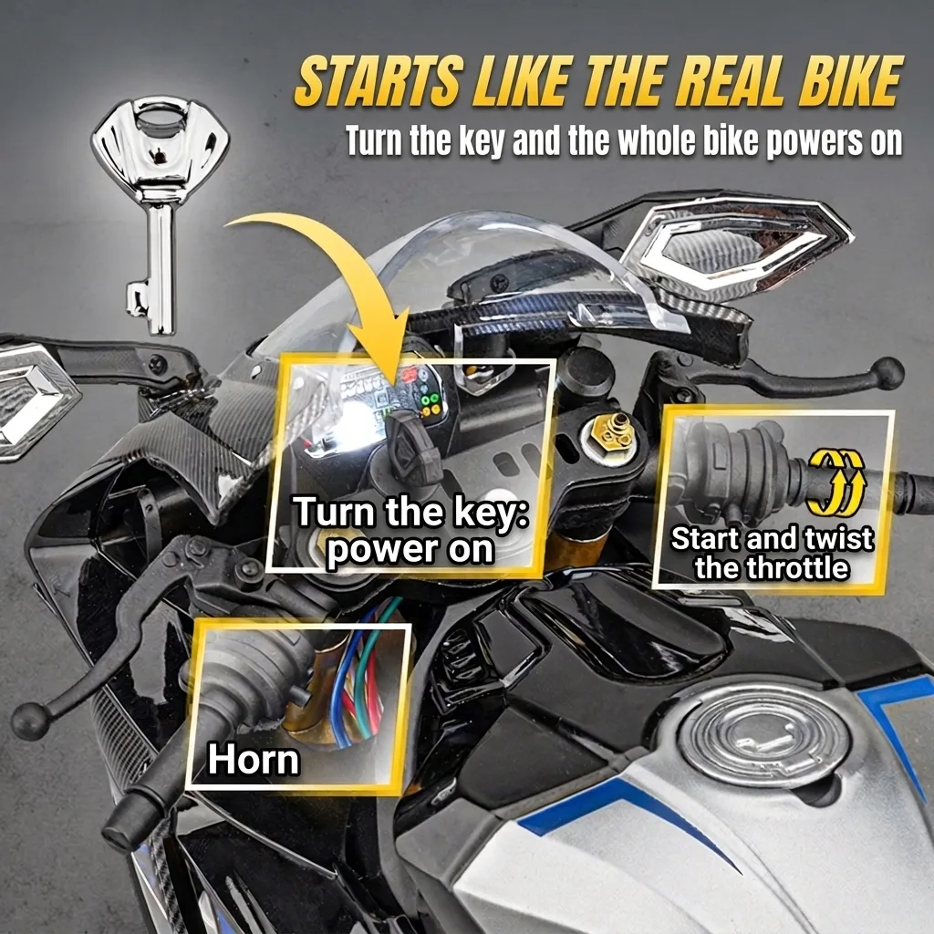 1:6 scale Yamaha R1 model: key start like the real bike