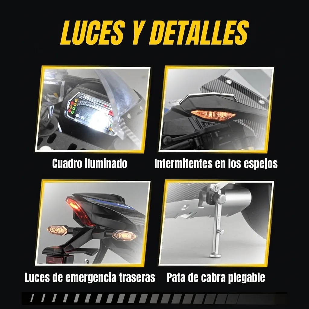 Luces de la moto a escala 1:6 Yamaha R1: cuadro, intermitentes y luces de emergencia