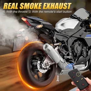 1:6 scale Yamaha R1 model with smoke from the exhaust
